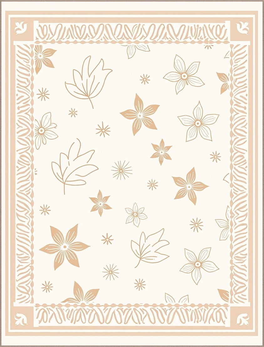 Cream and Tan Floral Botanical Medallion Rug