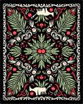 Black Red Green Botanical Animals Medallion Rug