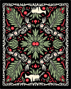 Black Red Green Botanical Animals Medallion Rug
