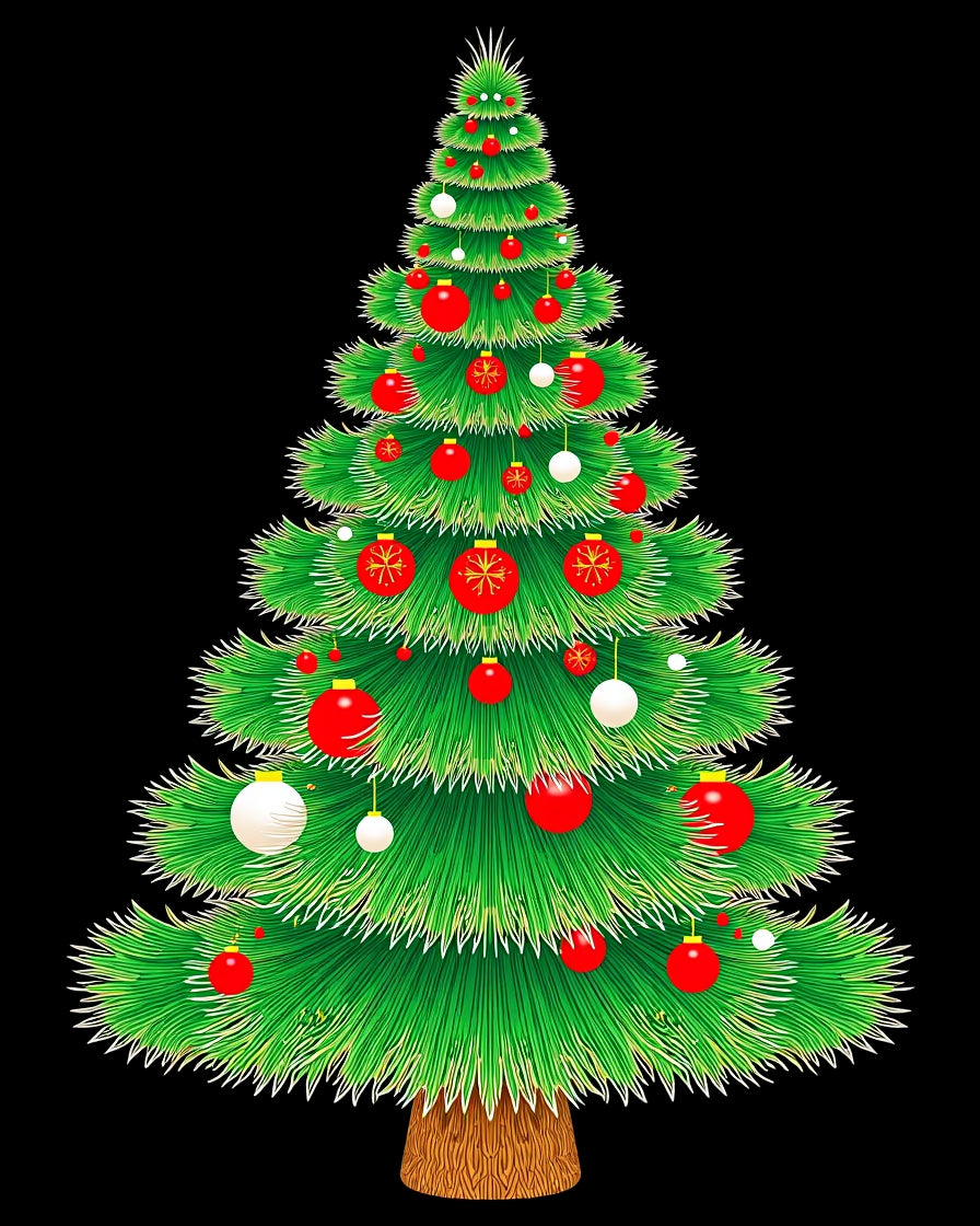 Vibrant Red White Ornaments Christmas Tree Rug
