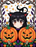 Anime Cat Girl Pumpkin Halloween Arrangement Rug