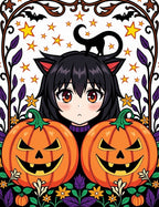 Anime Cat Girl Pumpkin Halloween Arrangement Rug