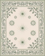 Green Floral Vine Medallion Border Rug
