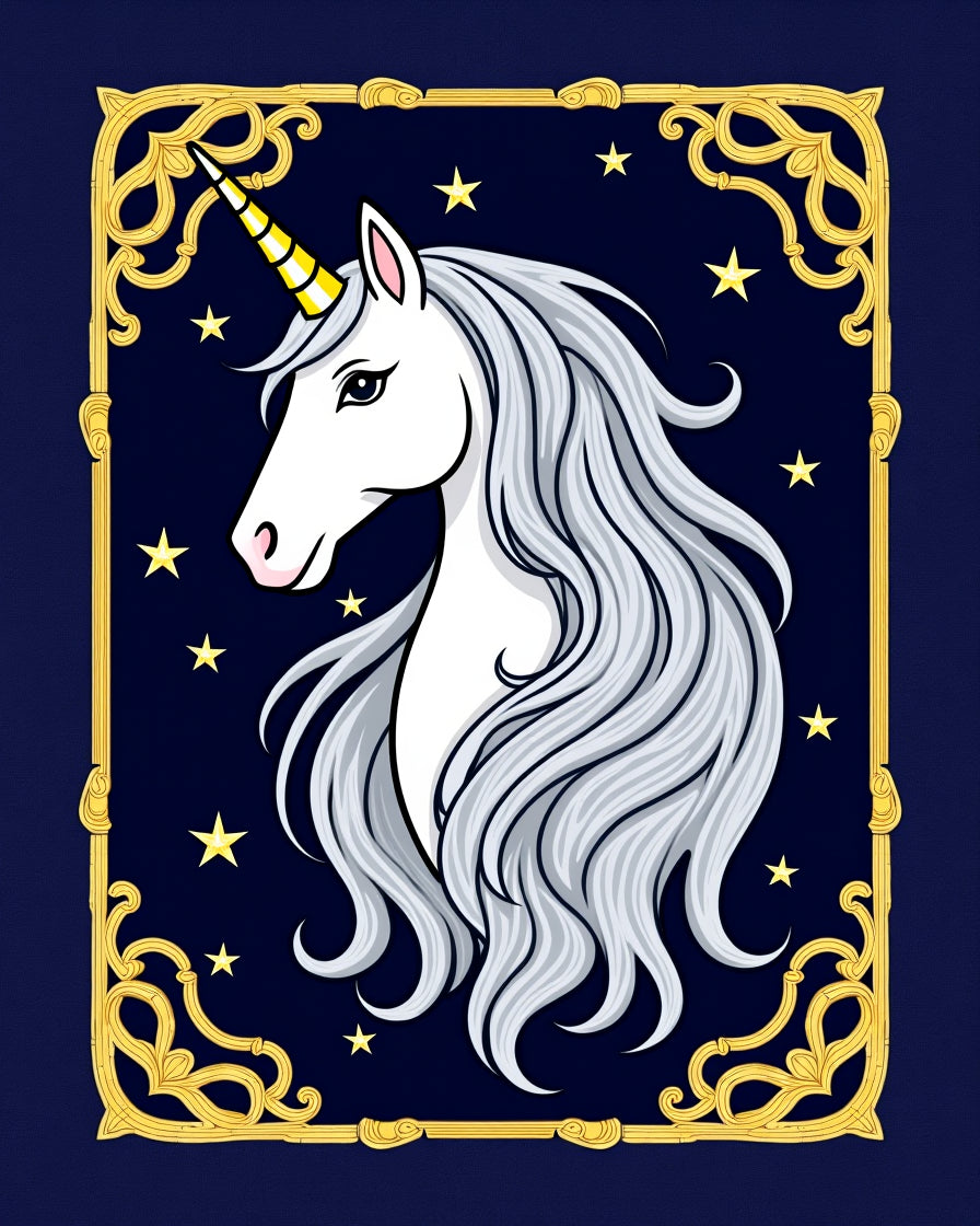 Golden Unicorn Portrait On Starry Night Rug