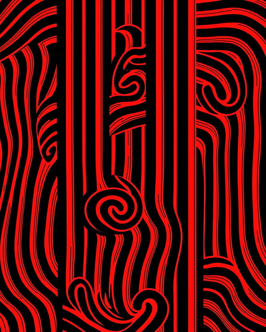 Bold Red Swirl Abstract Ribbon Rug