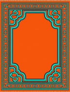 Orange Emerald Medallion Framed Rug