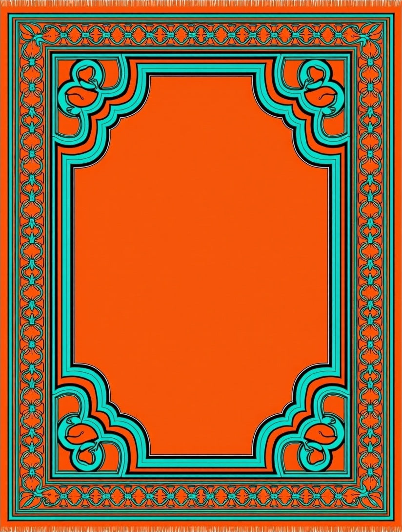 Orange Emerald Medallion Framed Rug
