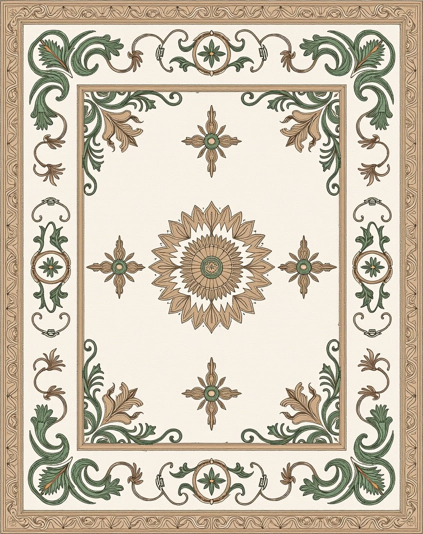 Vintage Floral Medallion Cream Border Rug