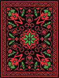 Crimson Floral Swirls Black Rug