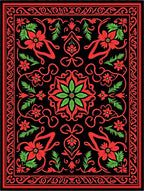 Crimson Floral Swirls Black Rug