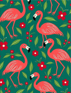 Coral Flamingos and Red Flowers Rug