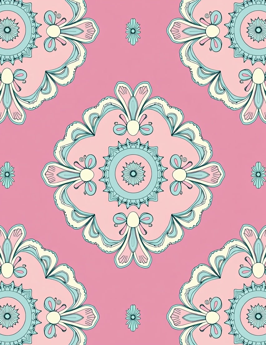 Pink Aqua Floral Medallion Radiance Rug