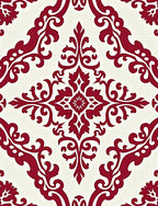 Rich Scarlet Damask Scrollwork Medallion Rug