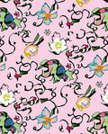 Whimsical Pink Floral Vine Swirl Rug
