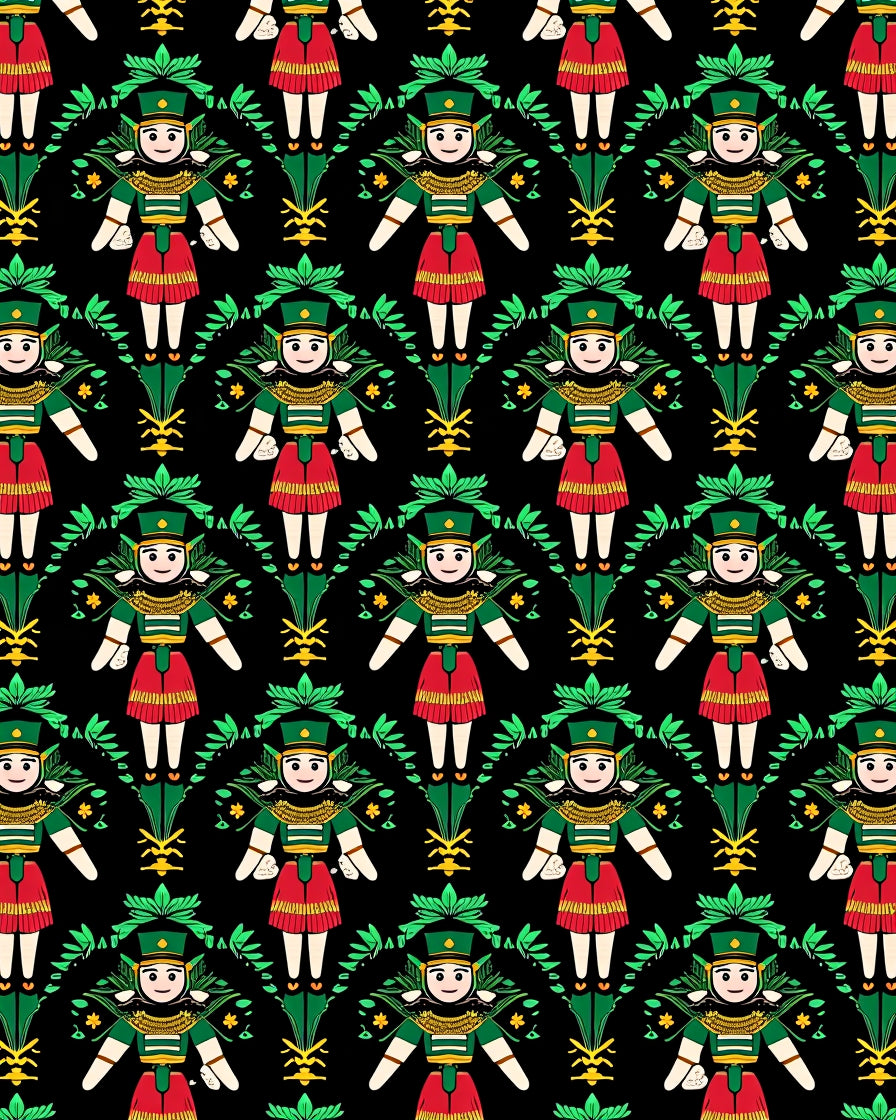 Folk Art Figure Emerald Green Red Rug