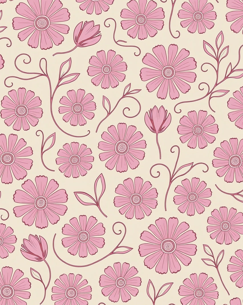 Pink Floral Meadow Swirls Rug
