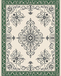Cream Green Baroque Floral Medallion Rug