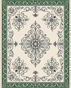 Cream Green Baroque Floral Medallion Rug