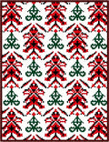 Embroidered Red Green Tree Repeat Rug