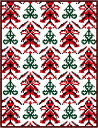 Embroidered Red Green Tree Repeat Rug