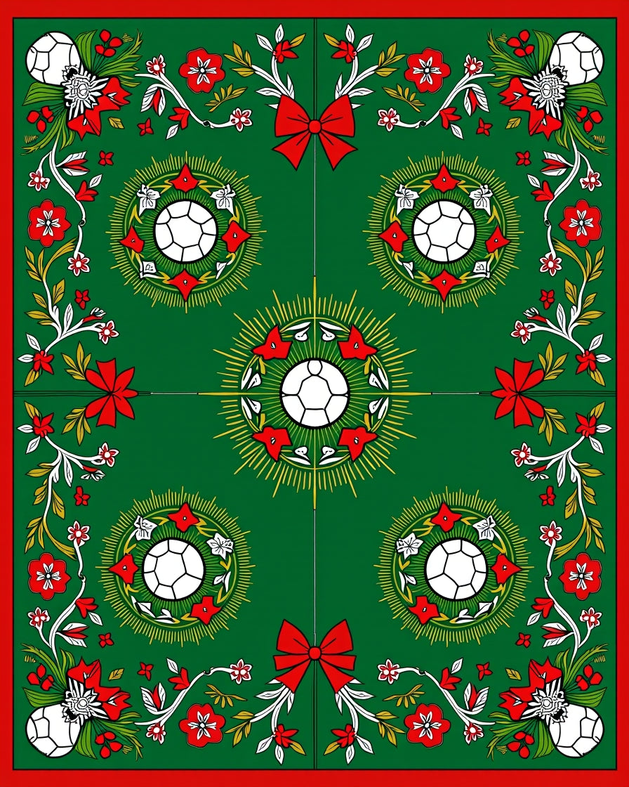 Green Red White Festive Football Wreath Rug