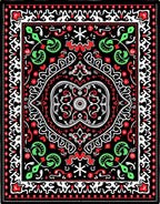 Bold Black Red Green Medallion Rug