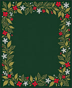 Holiday Green Floral Snowflake Border Rug
