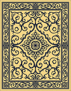 Ornate Yellow Navy Floral Medallion Rug