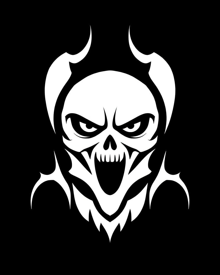 White Grimacing Skull Tribal Tattoo Rug