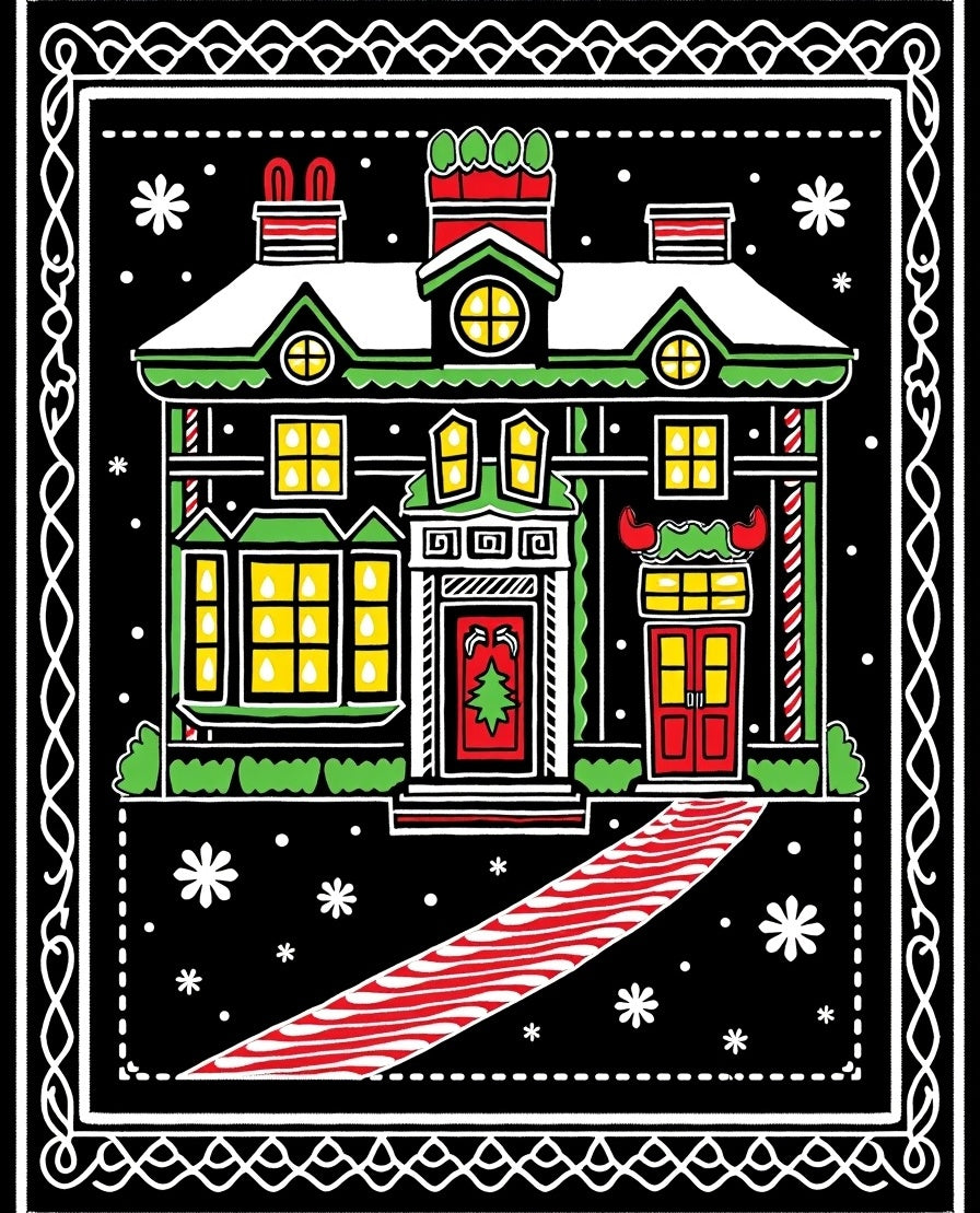 Cheery Christmas House Black Snow Rug
