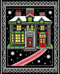 Cheery Christmas House Black Snow Rug
