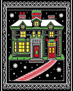 Cheery Christmas House Black Snow Rug