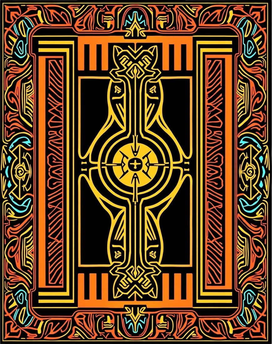 Bold Orange Yellow Black Abstract Symbol Rug