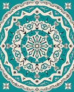 Teal Cream Intricate Floral Mandala Rug