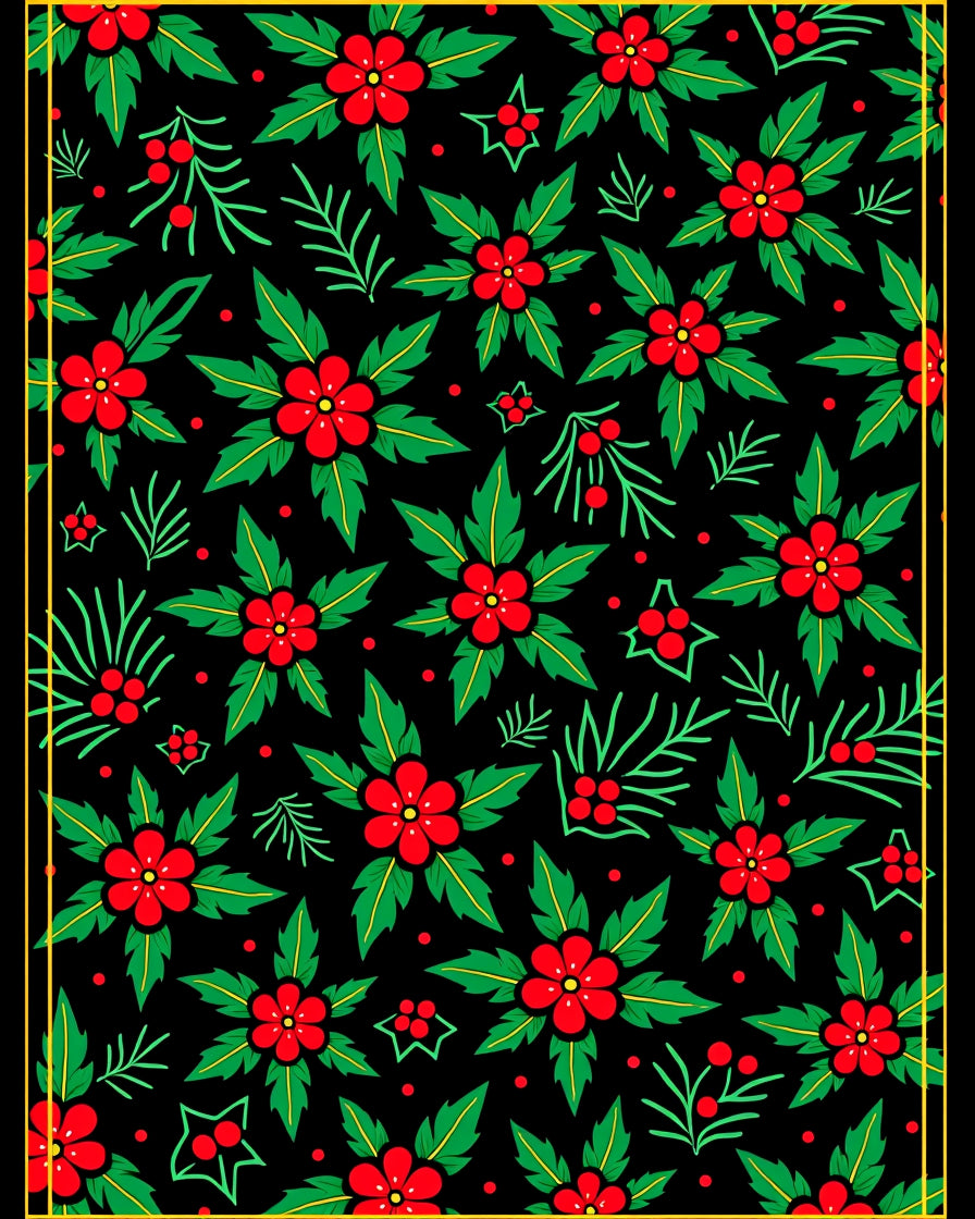 Red Holly Berry Floral Garland Rug