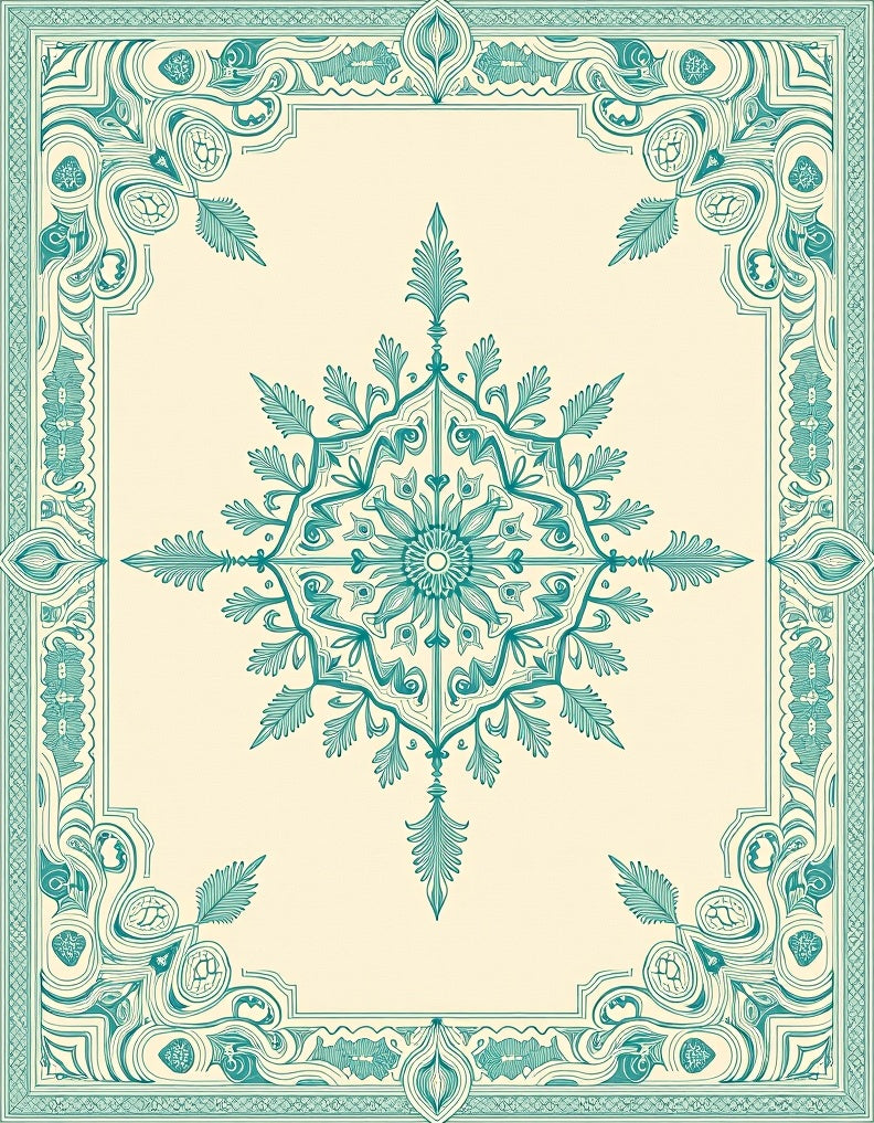 Aqua Floral Medallion Border Rug