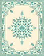Aqua Floral Medallion Border Rug
