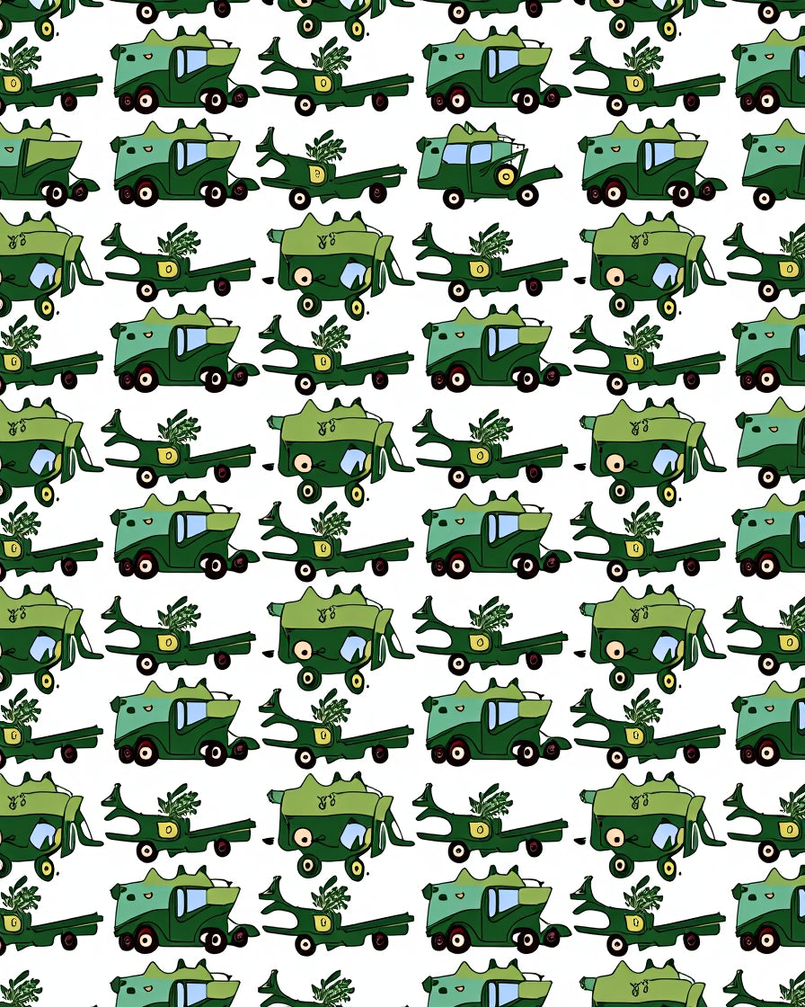 Green Toon Trucks With Plants Rug