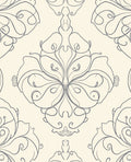 Cream Gray Swirling Damask Ornament Rug