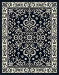 Elegant Black Cream Floral Scroll Rug
