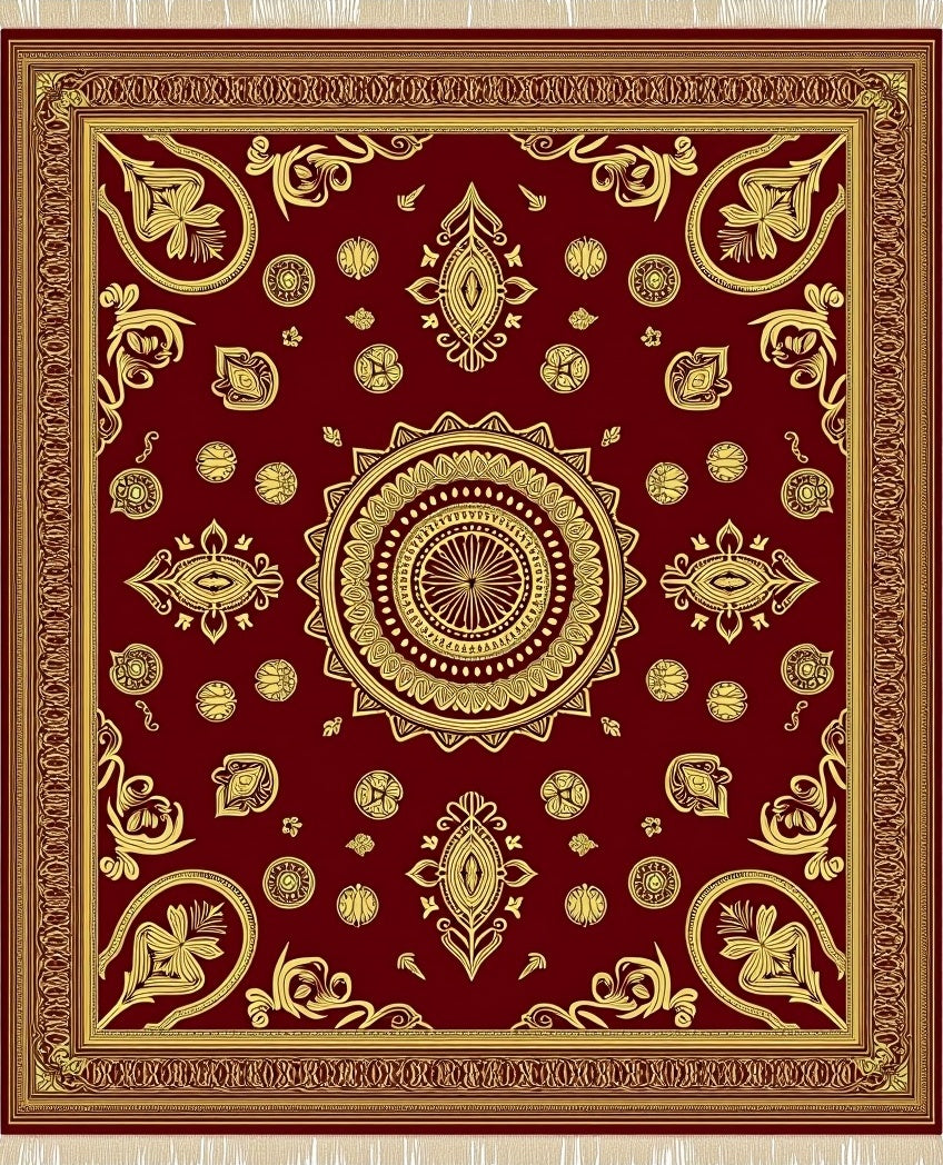 Deep Red Gold Medallion Floral Rug