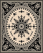 Black and Cream Floral Medallion Rug