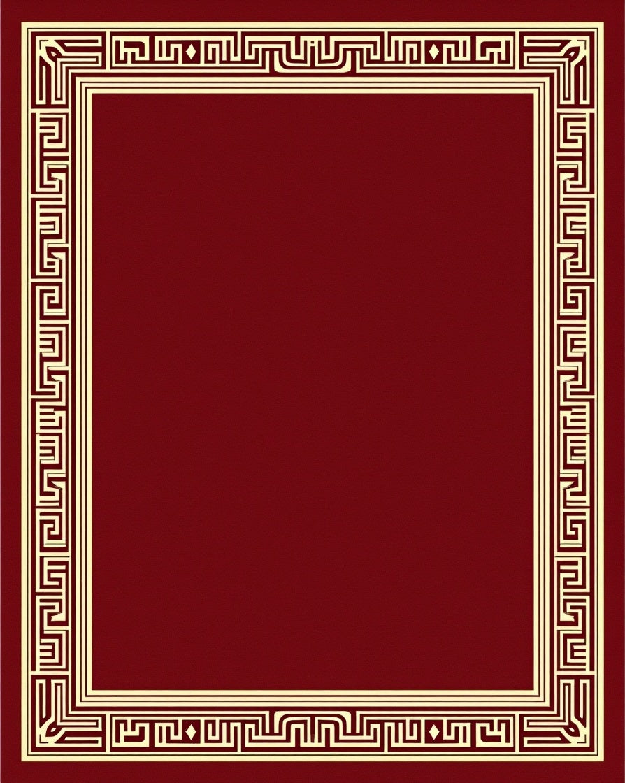 Crimson Geometric Maze Border Rug