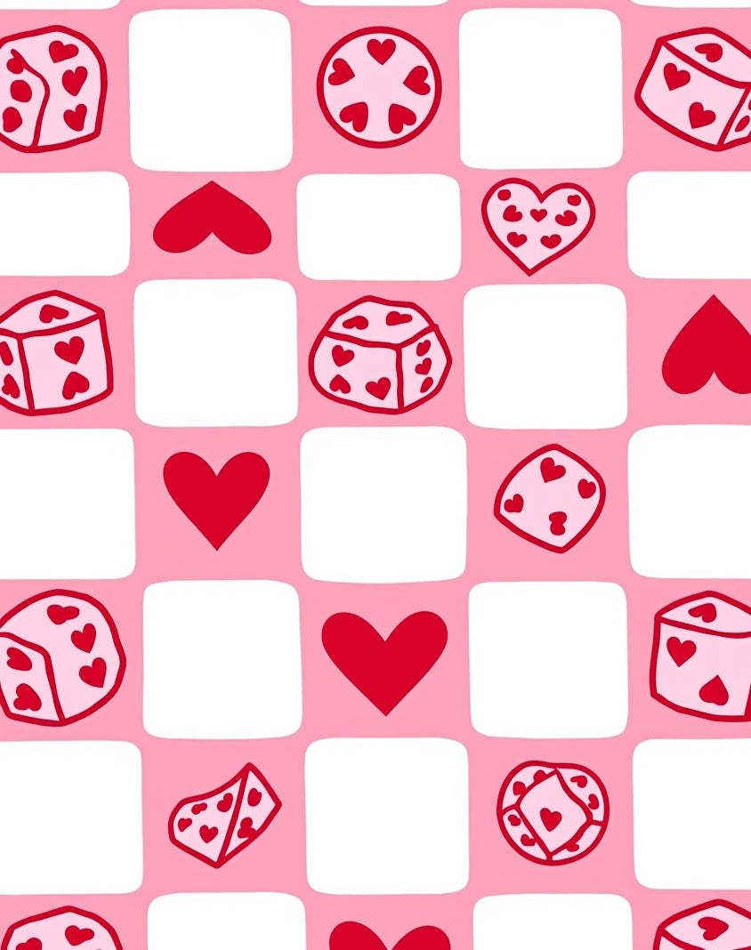 Pink Heart Dice Checkerboard Rug