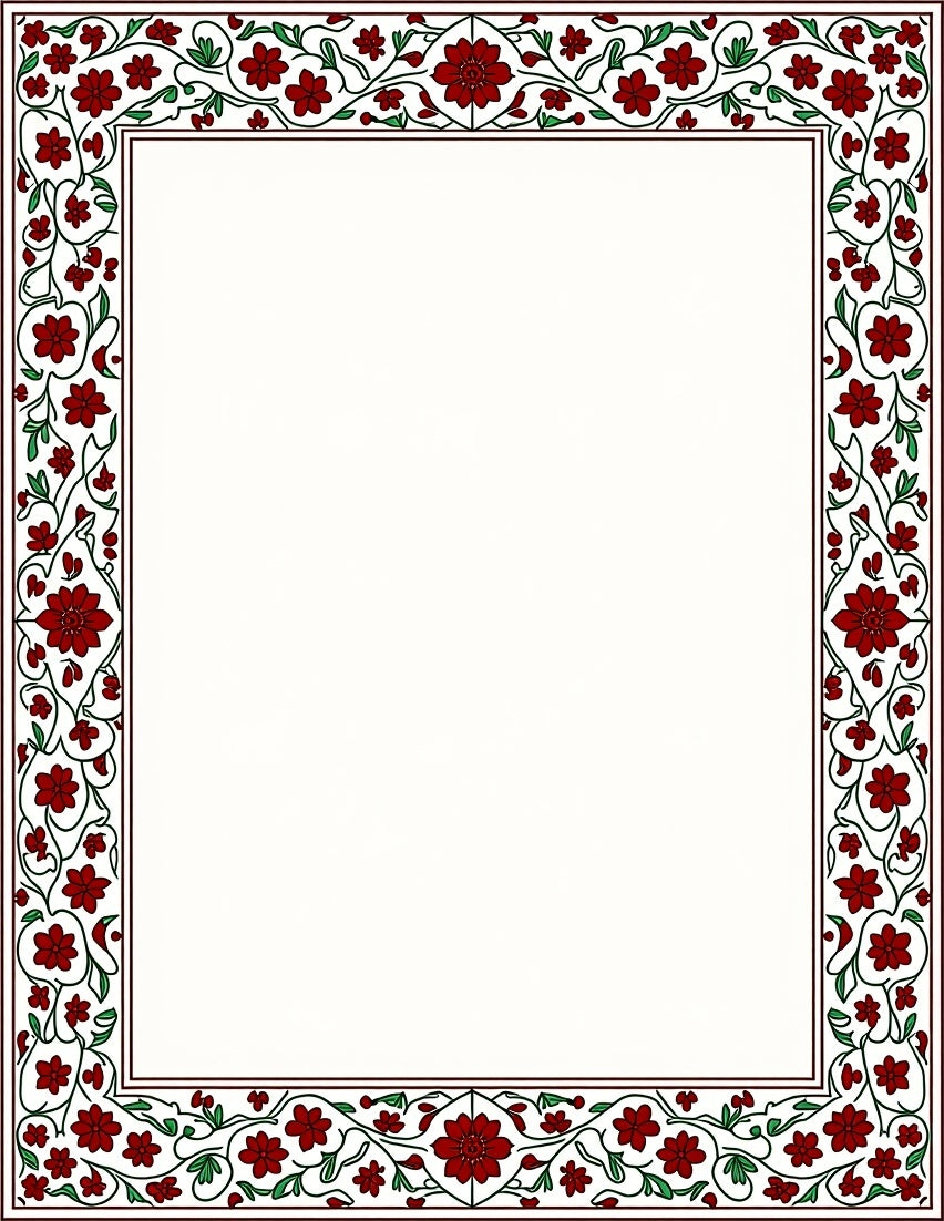 Deep Red Floral Vine Border Rug