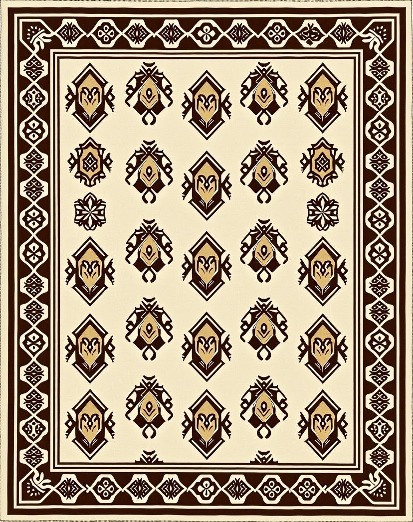Rich Brown Cream Geometric Diamond Rug
