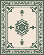 Classic Cream Green Ornamental Medallion Rug