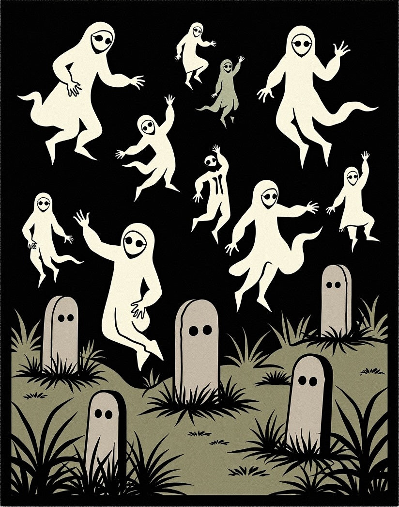 Spooky Ghost Tombstone Graveyard Scene Rug