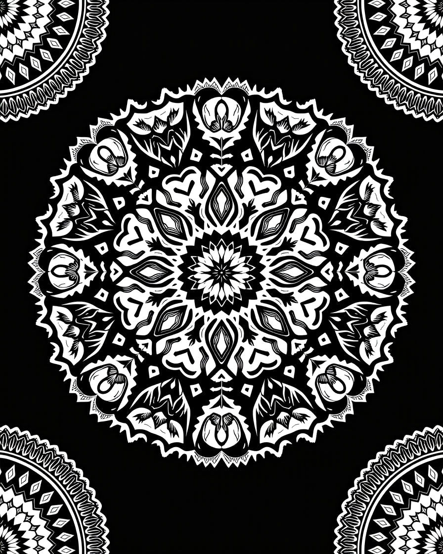 Monochromatic Detailed Floral Mandala Rug