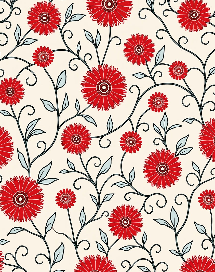Crimson Floral Vine Scrollwork Rug